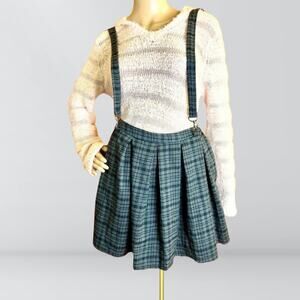 Hot Topic Grey Plaid Suspender Skirt